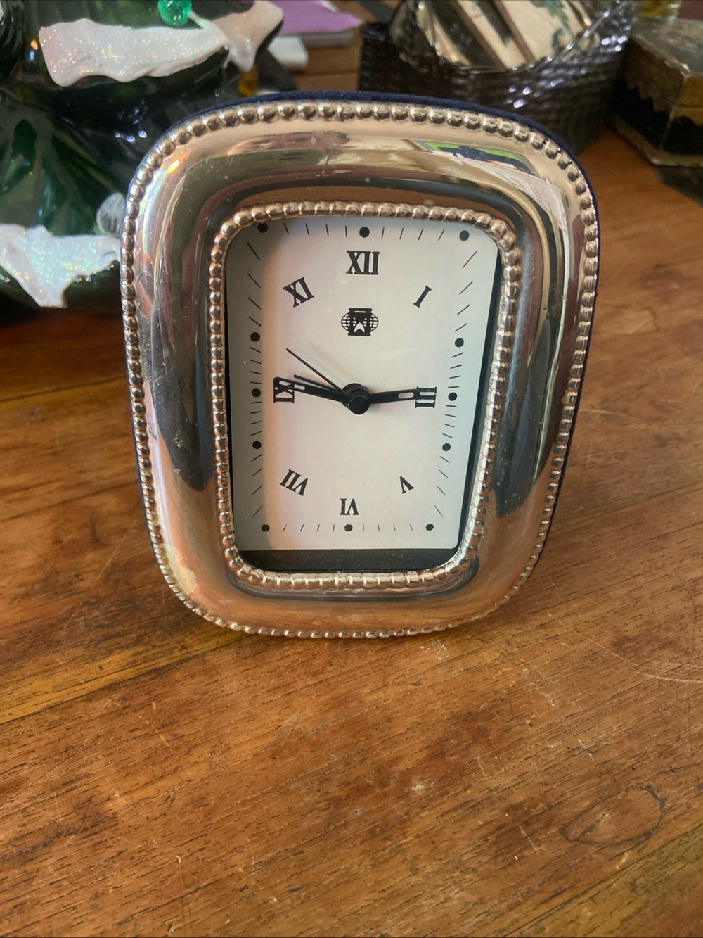 Vintage Silver Table/Desk Clock - Elegant Beaded Frame
